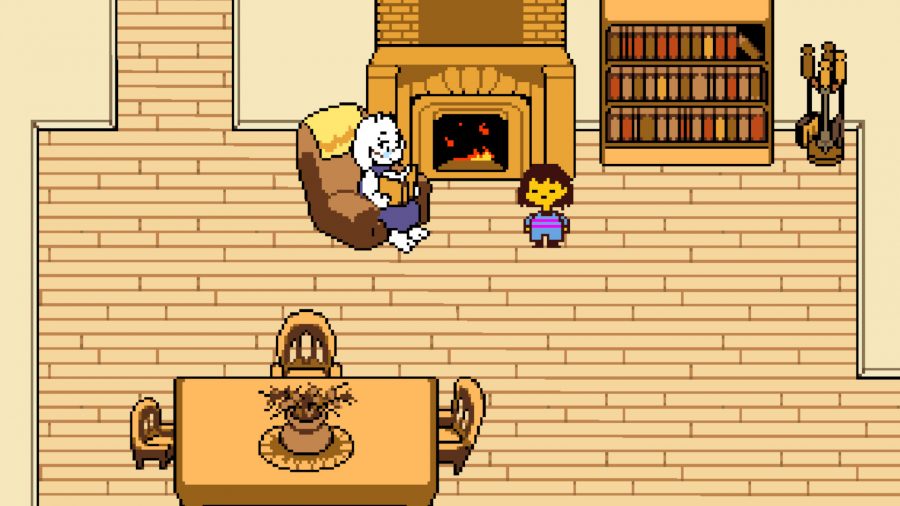 Toriel lendo para Frisk em Undertale