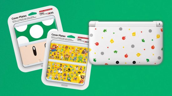 Recurso Switch 2 – Diferentes padrões em caixas 3DS mostrando temas de Mario, Animal Crossing e Nintendo