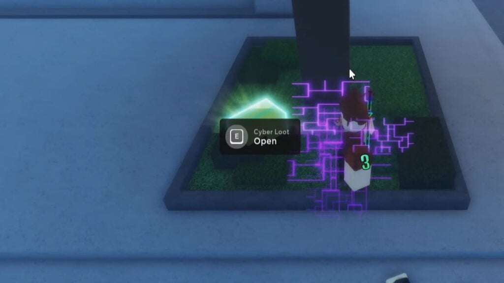 Sakura Stand Cyber Loot Box Avatar em aura roxa ao lado de uma caixa