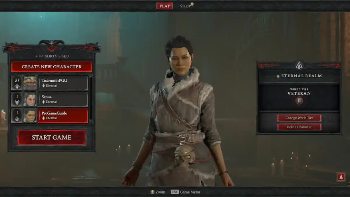 Preso na tela do personagem em Diablo IV