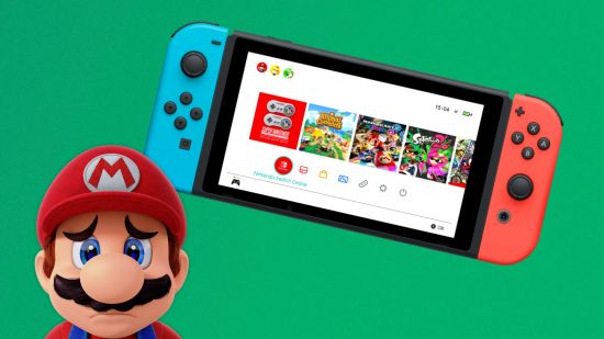 Recurso Switch 2 – Um Mario triste diante de um tema Switch chato