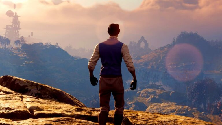 Nightingale Man On Cliff Looking At Horizon
